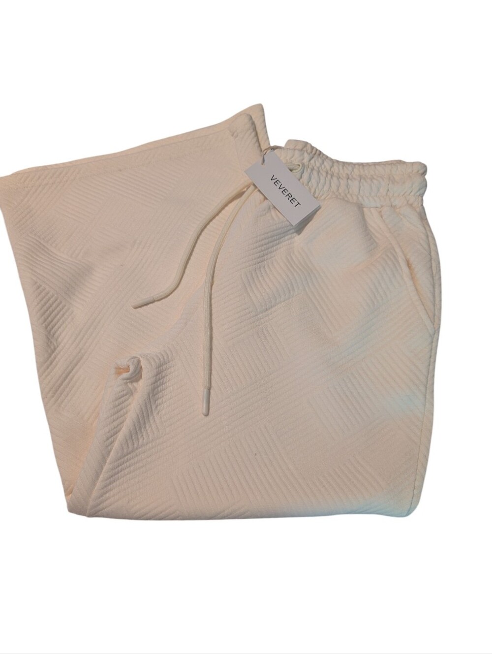 Veveret White Quilted Women's Wide Leg Elastic Waist Pants Size S NWT - Picture 2 of 6